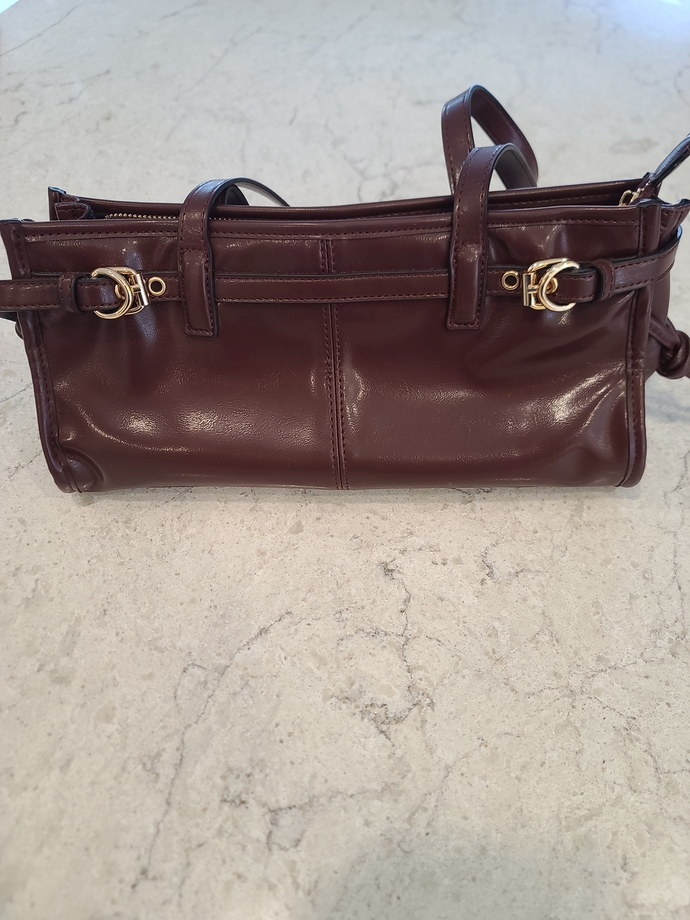 Aldo Lazarosx Burgundy Shoulder Bag with Gold Hardware